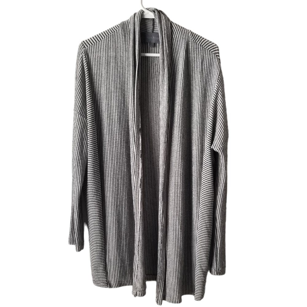 Sunday in Brooklyn Long Sleeve Striped Knit Open Cardigan Black/White Size S